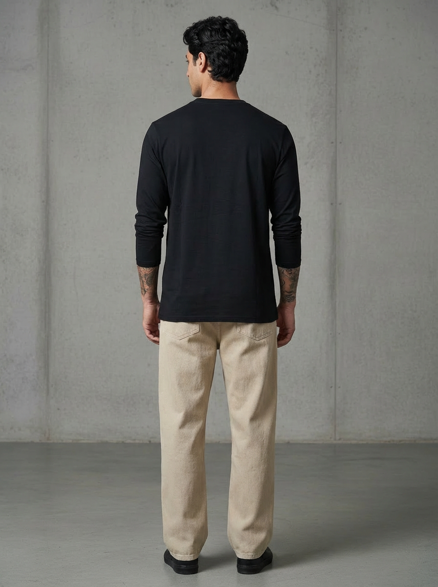 Cart Pocket Black Regular Full Sleeves T-Shirt