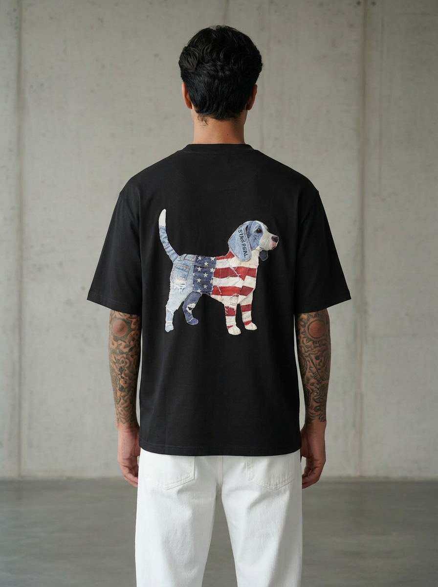 American Dog Oversized Black T-Shirt
