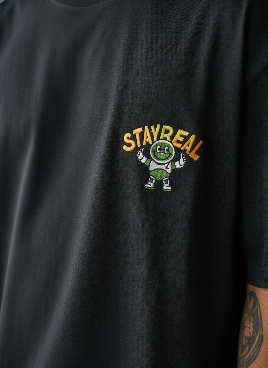Stay Real Robot Oversized Black T-Shirt