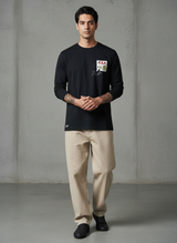 Cart Pocket Black Regular Full Sleeves T-Shirt