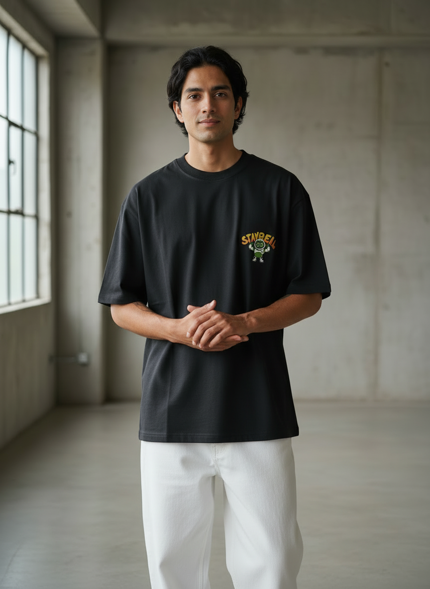 Stay Real Robot Oversized Black T-Shirt