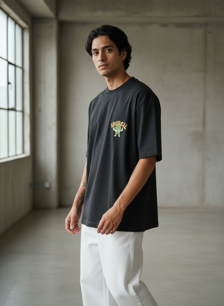 Stay Real Robot Oversized Black T-Shirt