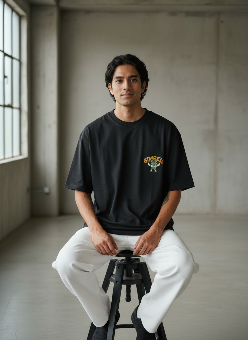 Stay Real Robot Oversized Black T-Shirt