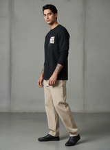 Cart Pocket Black Regular Full Sleeves T-Shirt