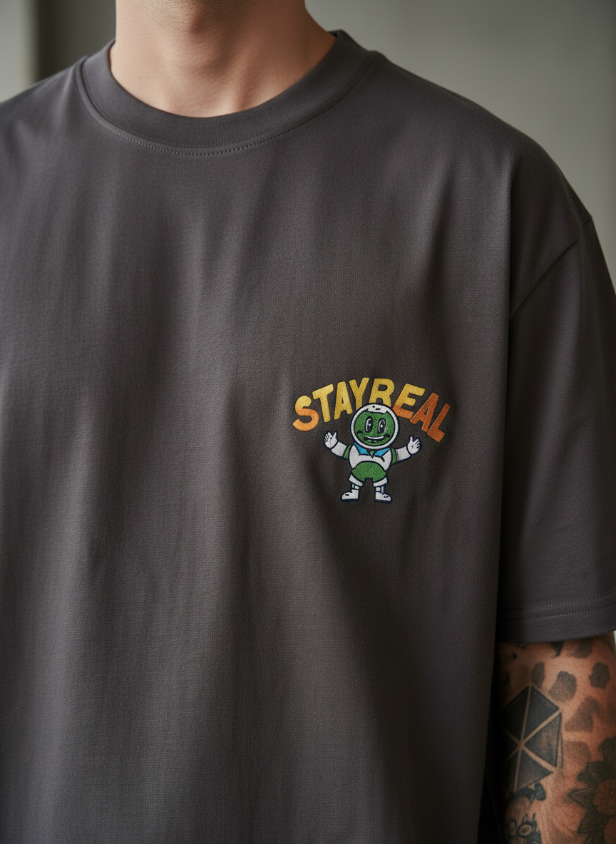 Stay Real Robot Oversized Brown T-Shirt