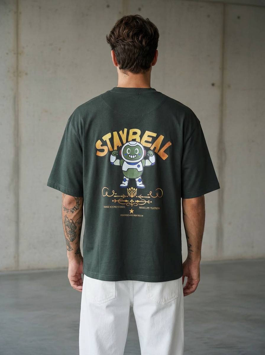 Stay Real Robot Oversized Green T-Shirt