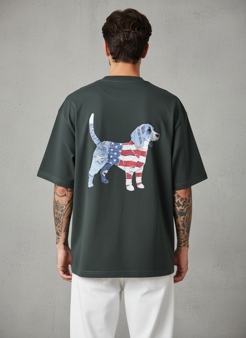 American Dog Oversized Green T-Shirt