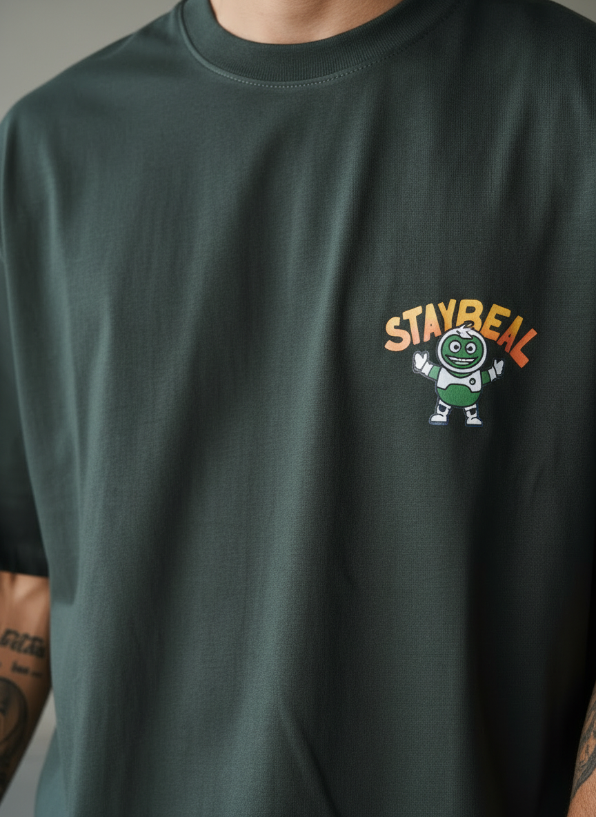 Stay Real Robot Oversized Green T-Shirt