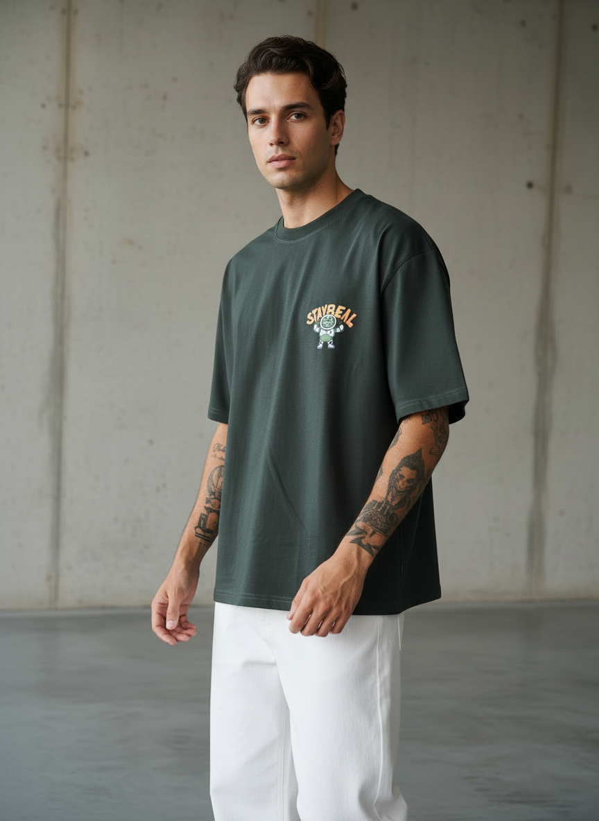 Stay Real Robot Oversized Green T-Shirt