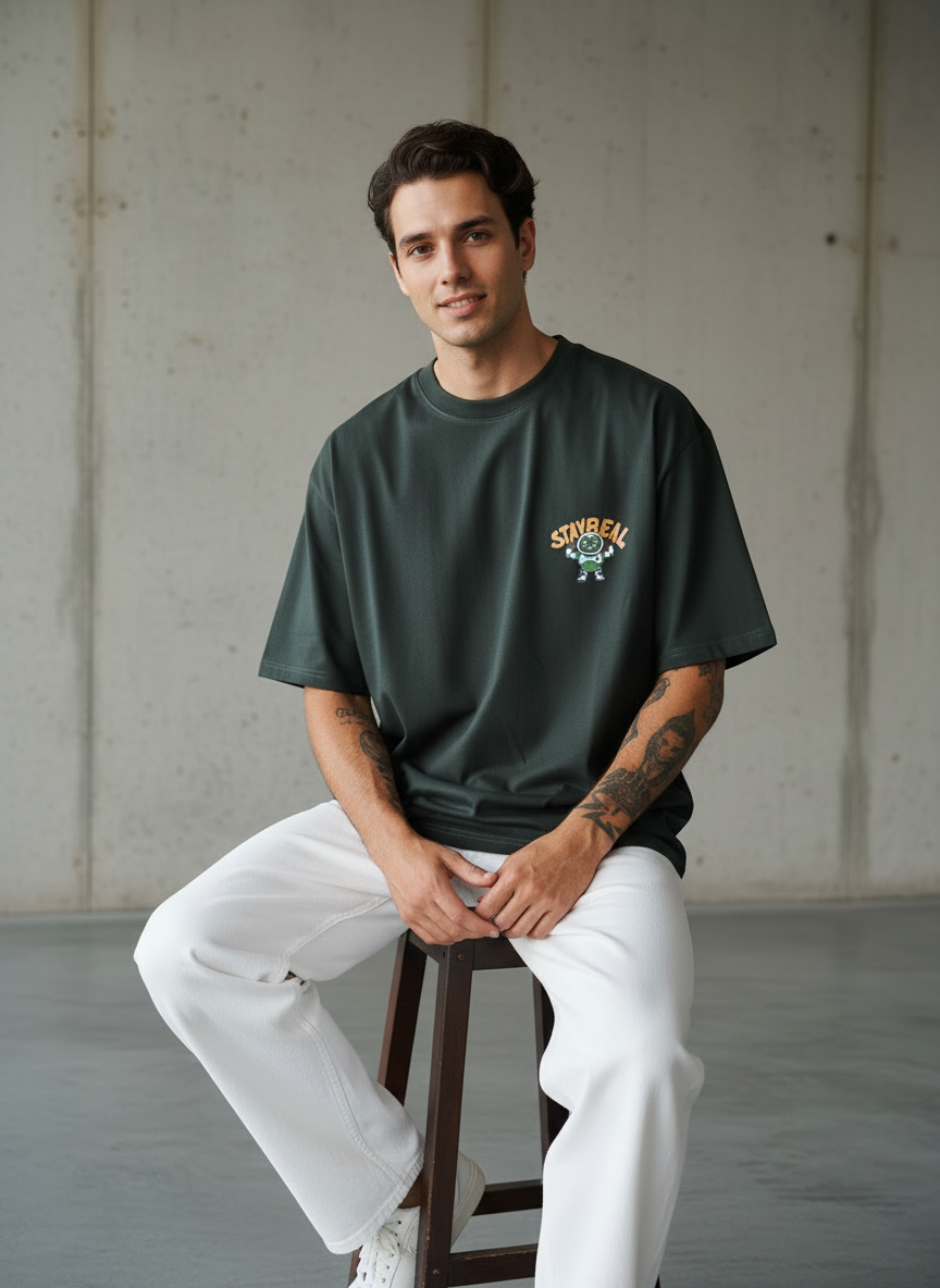 Stay Real Robot Oversized Green T-Shirt