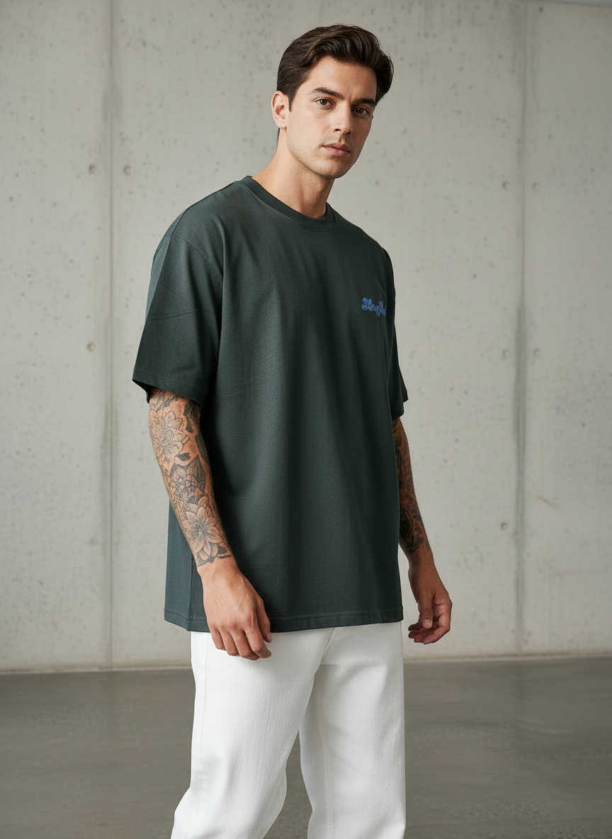 American Dog Oversized Green T-Shirt