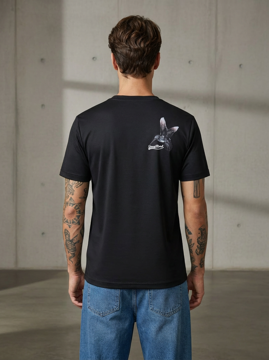Tie Print Regular Fit Black T-Shirt