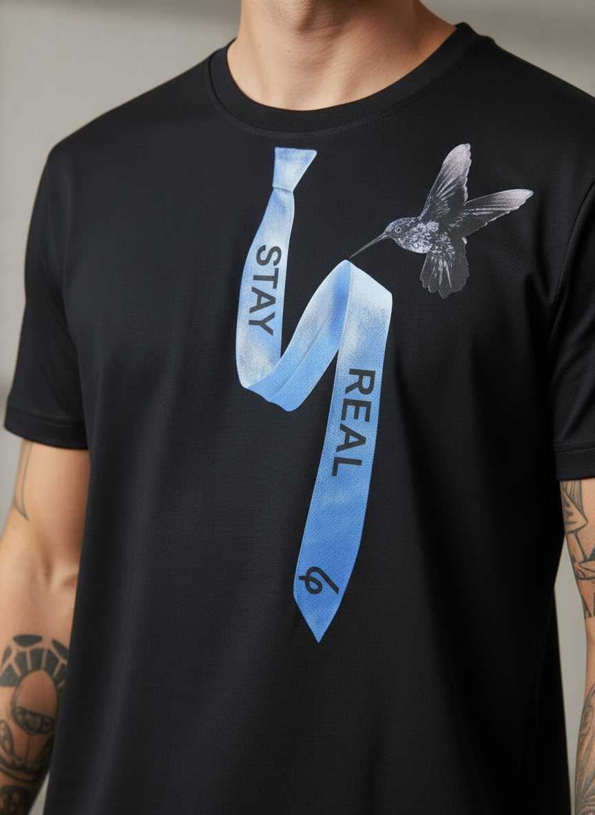 Tie Print Regular Fit Black T-Shirt