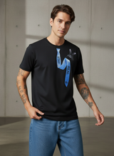Tie Print Regular Fit Black T-Shirt