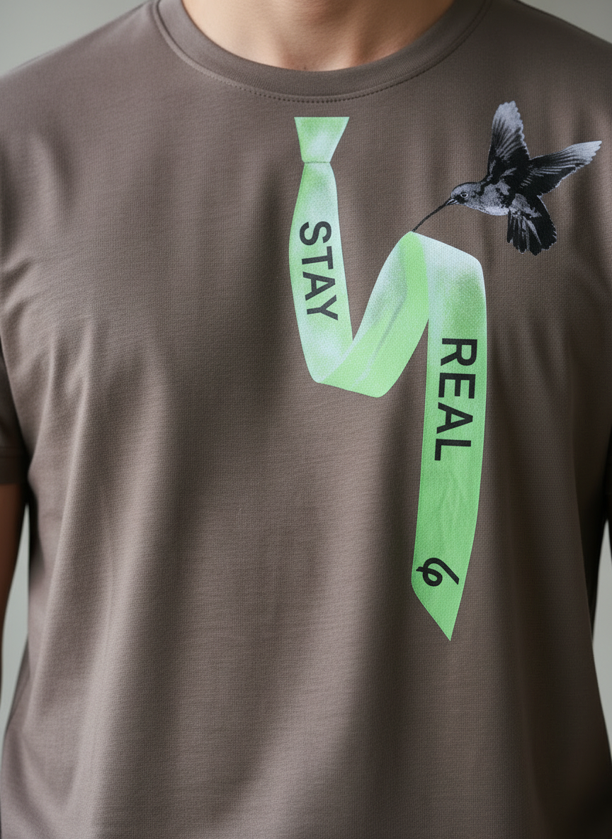 Tie Print Regular Fit Brown T-Shirt