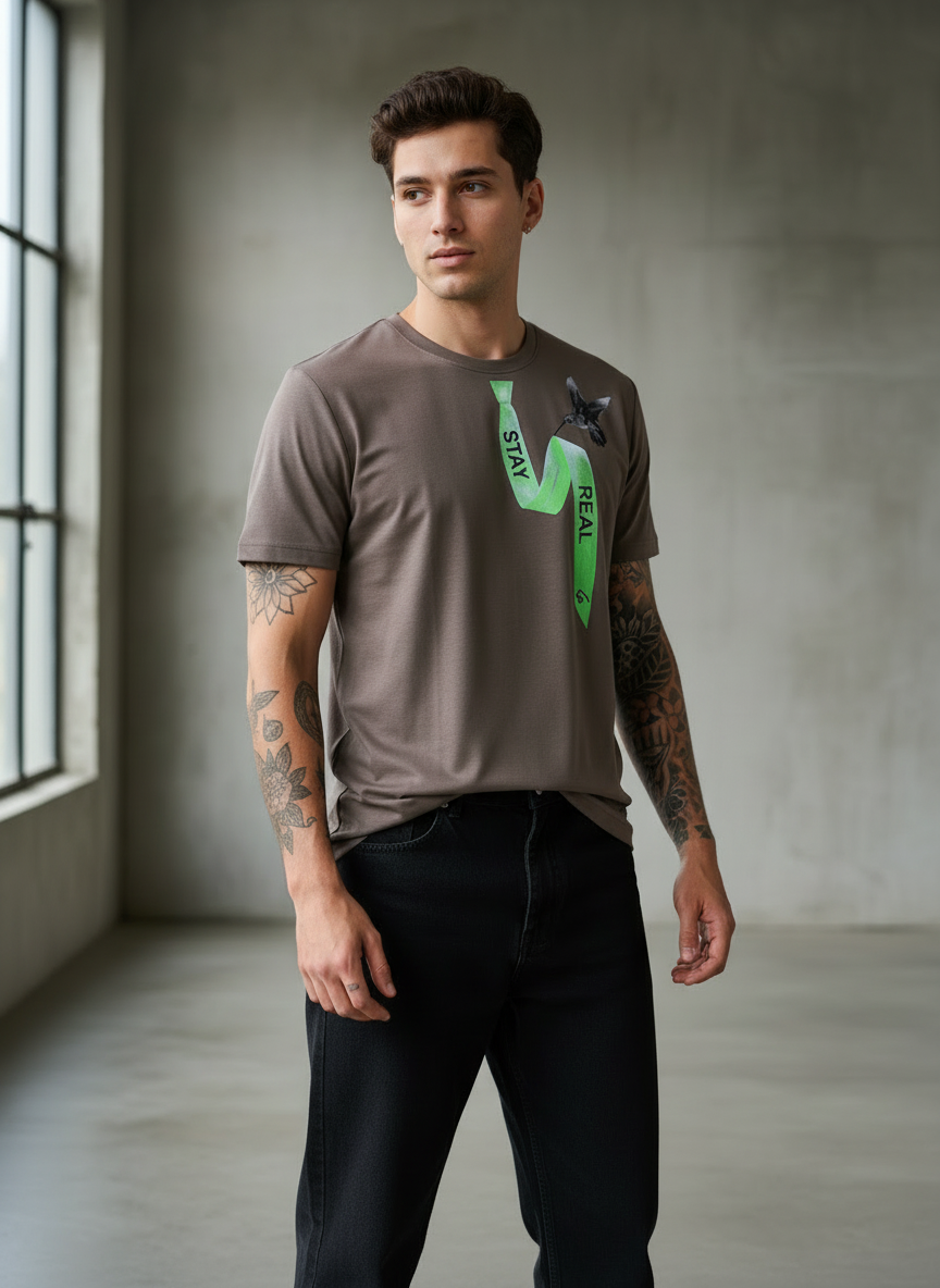 Tie Print Regular Fit Brown T-Shirt