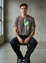 Tie Print Regular Fit Brown T-Shirt