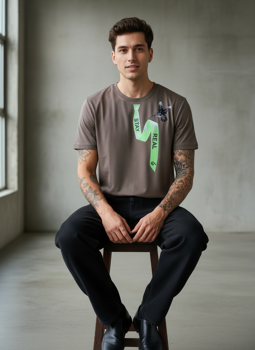 Tie Print Regular Fit Brown T-Shirt
