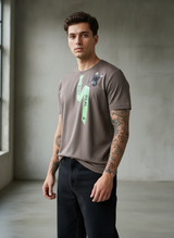 Tie Print Regular Fit Brown T-Shirt