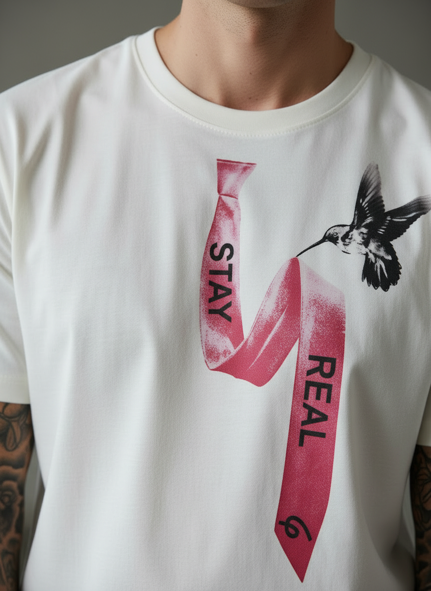 Tie Print Regular Fit White T-Shirt