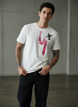 Tie Print Regular Fit White T-Shirt