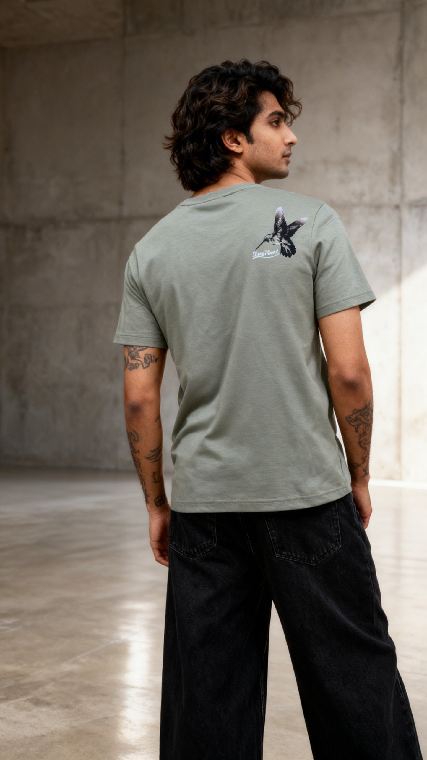 Tie Print Regular Fit Green T-Shirt