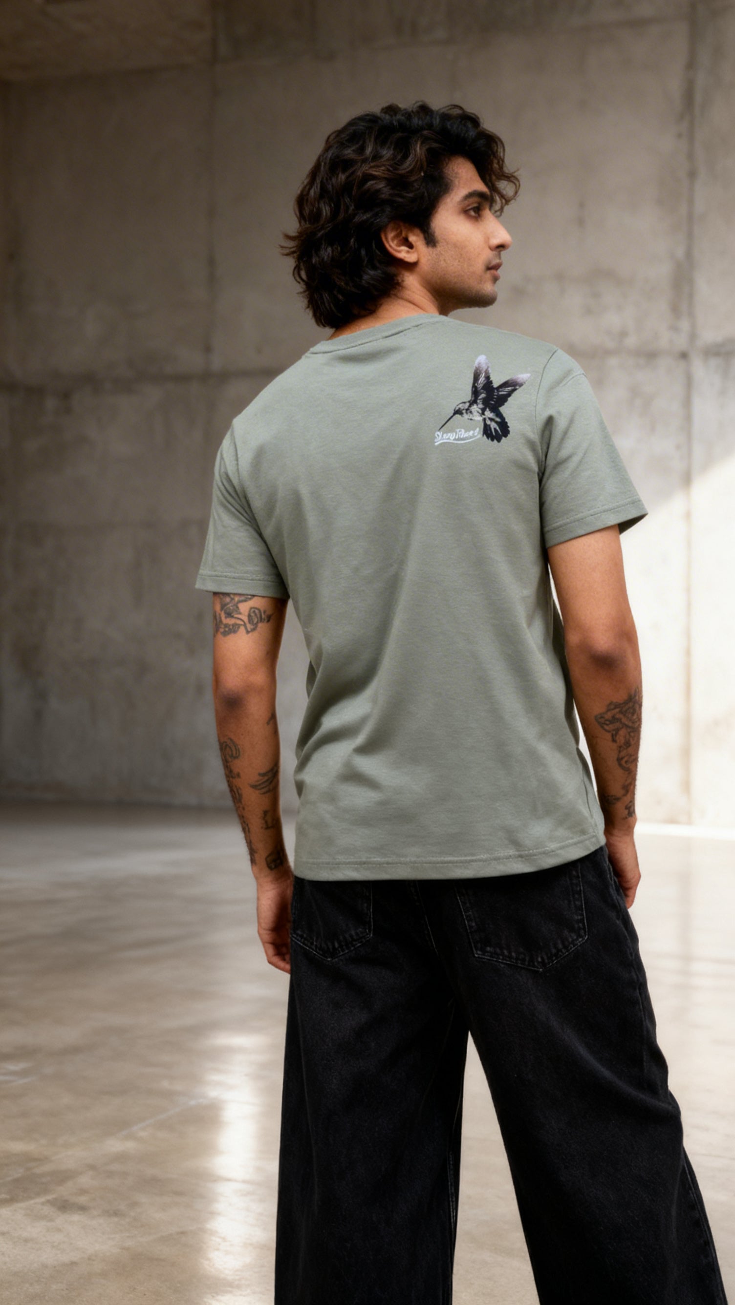 Tie Print Regular Fit Green T-Shirt