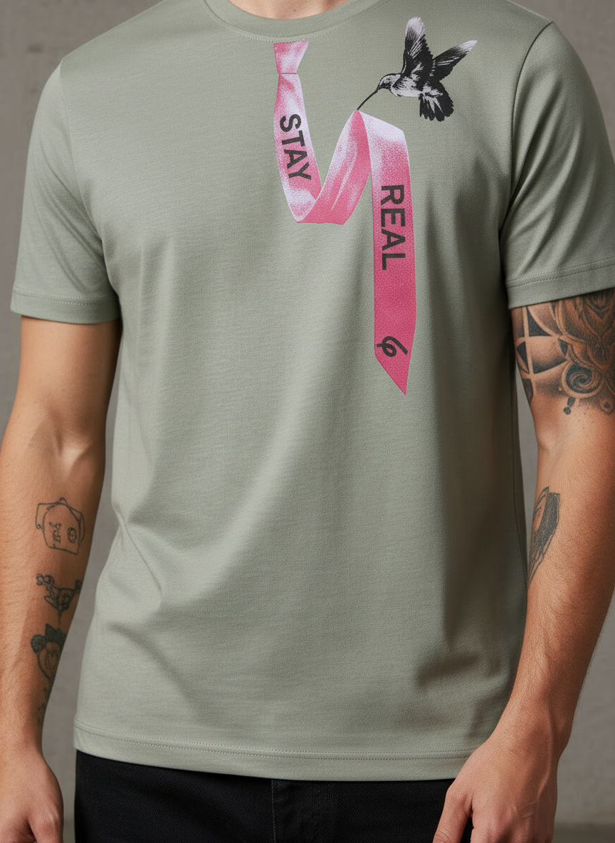 Tie Print Regular Fit Green T-Shirt