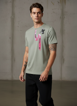 Tie Print Regular Fit Green T-Shirt