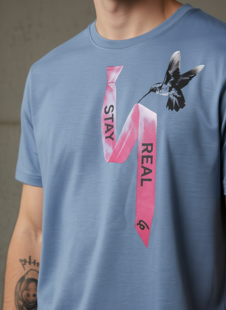 Tie Print Regular Fit Blue T-Shirt