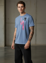 Tie Print Regular Fit Blue T-Shirt