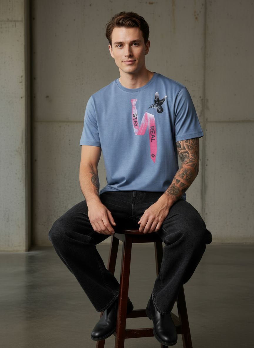 Tie Print Regular Fit Blue T-Shirt
