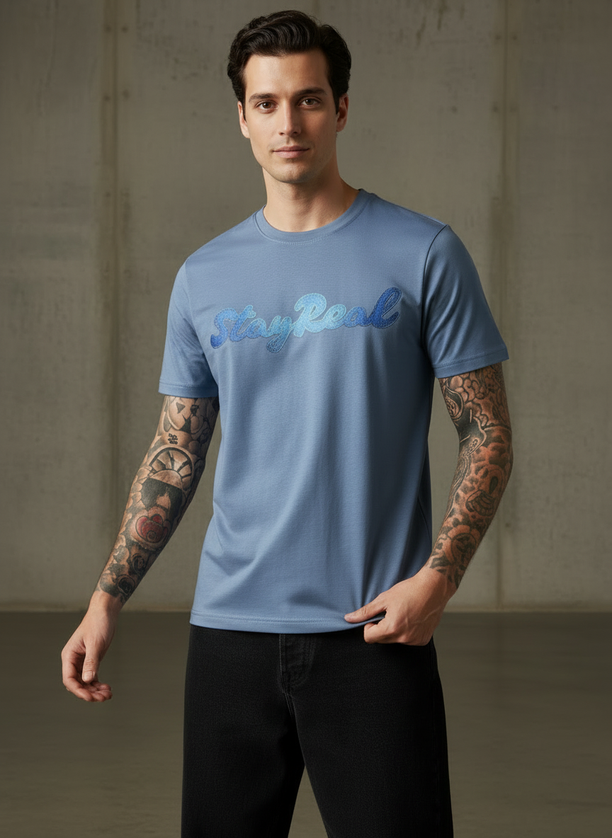 SR Denim Regular Fit Blue T-Shirt