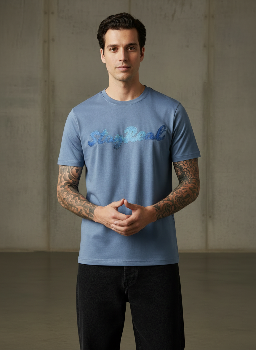 SR Denim Regular Fit Blue T-Shirt