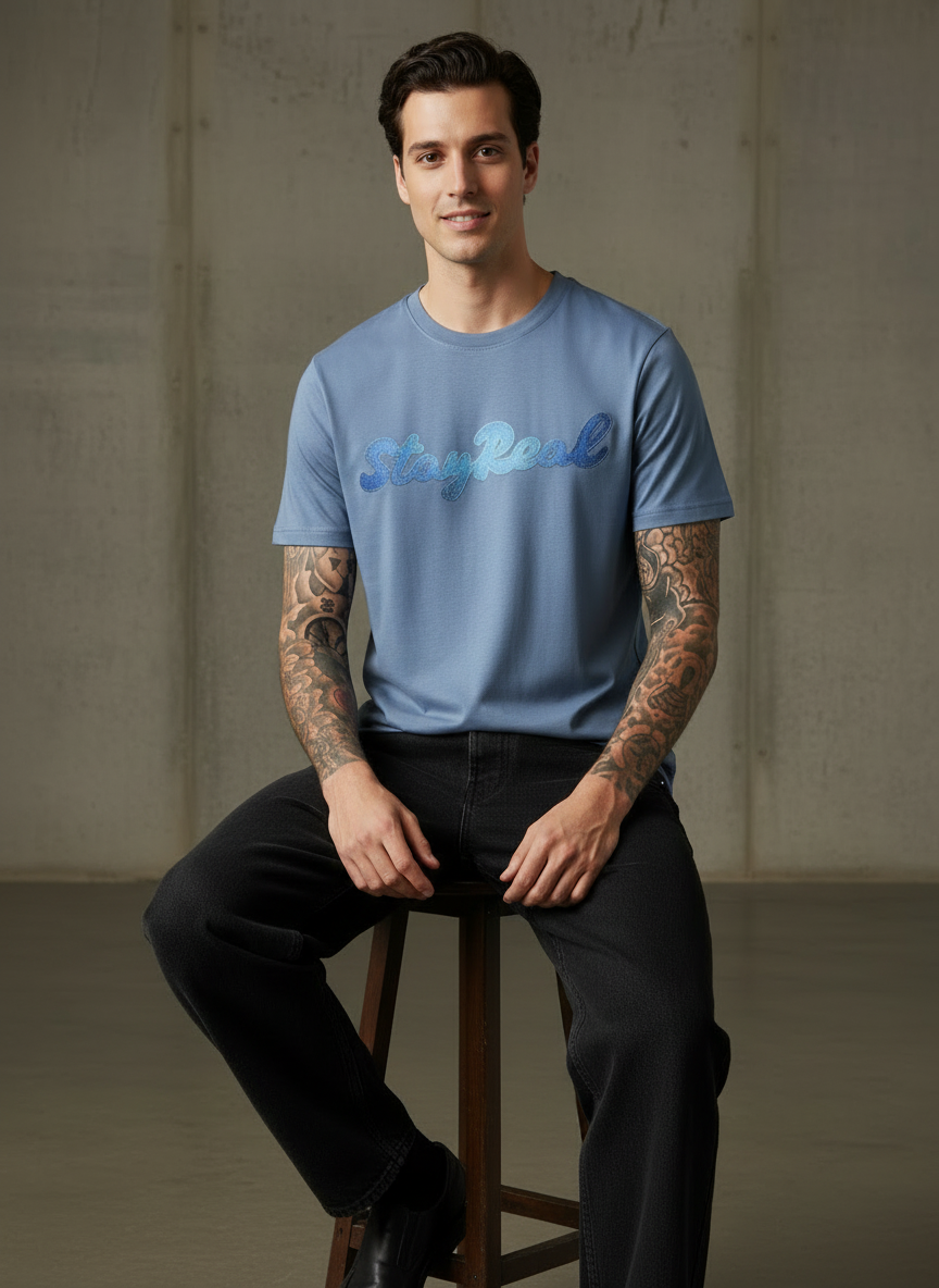 SR Denim Regular Fit Blue T-Shirt