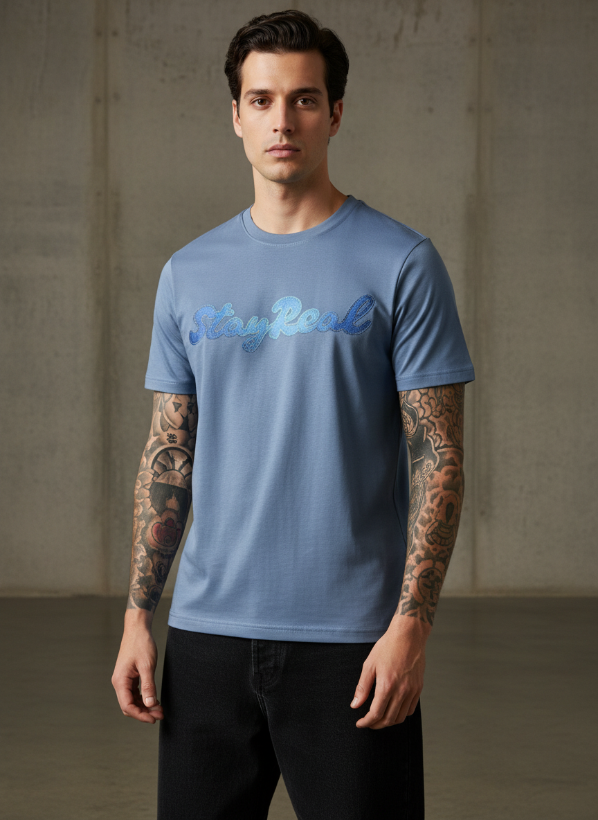 SR Denim Regular Fit Blue T-Shirt