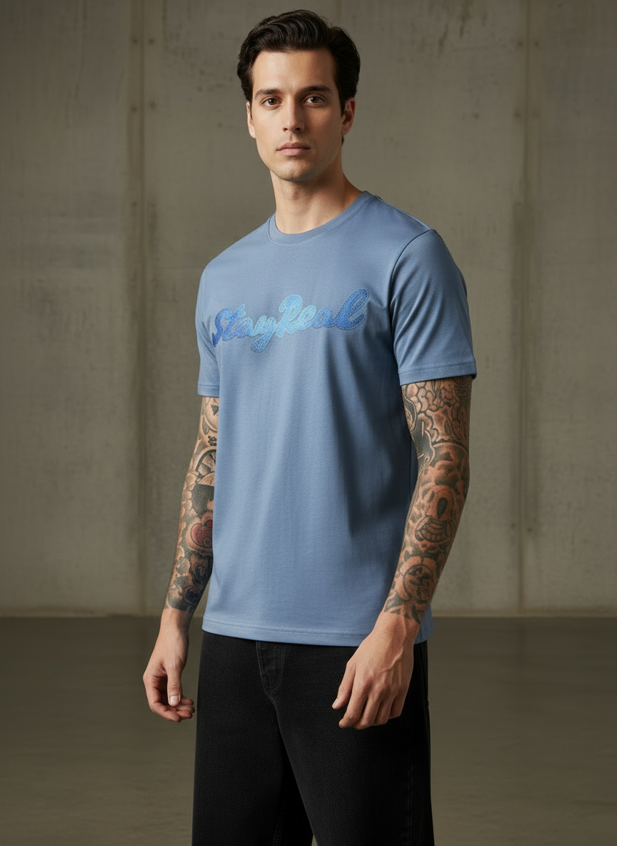 SR Denim Regular Fit Blue T-Shirt