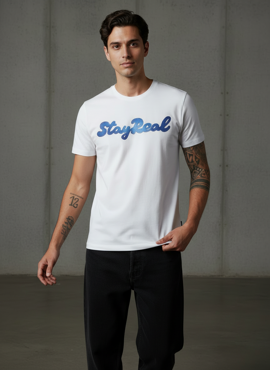 SR Denim Regular Fit White T-Shirt