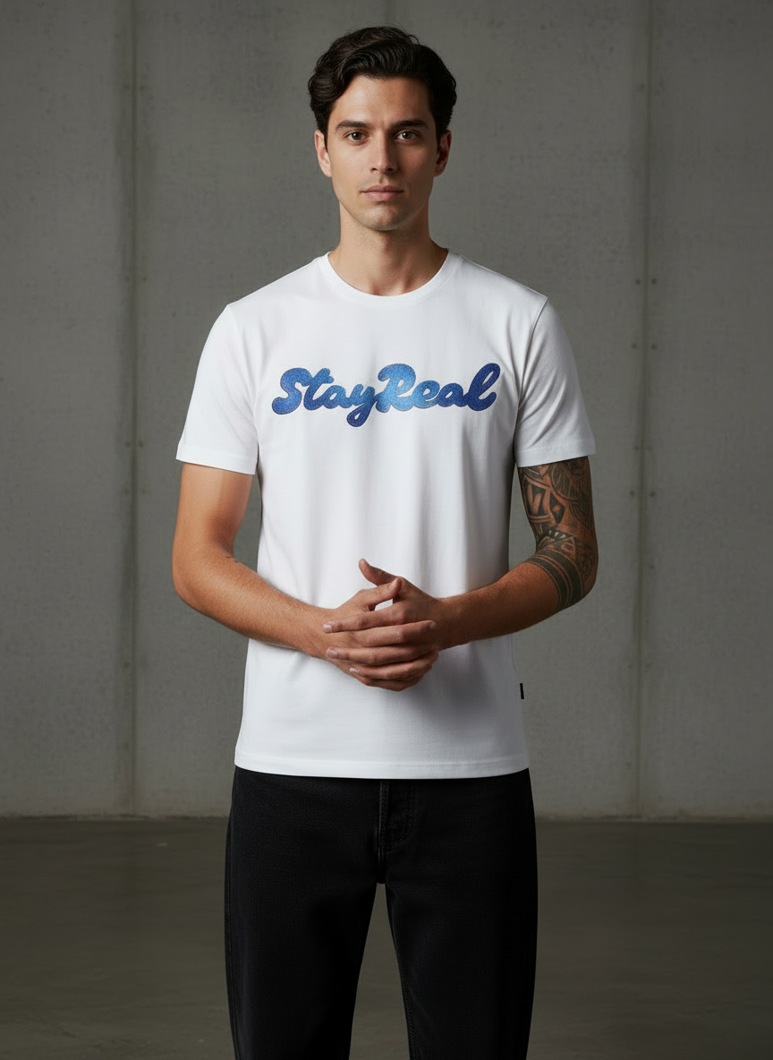 SR Denim Regular Fit White T-Shirt