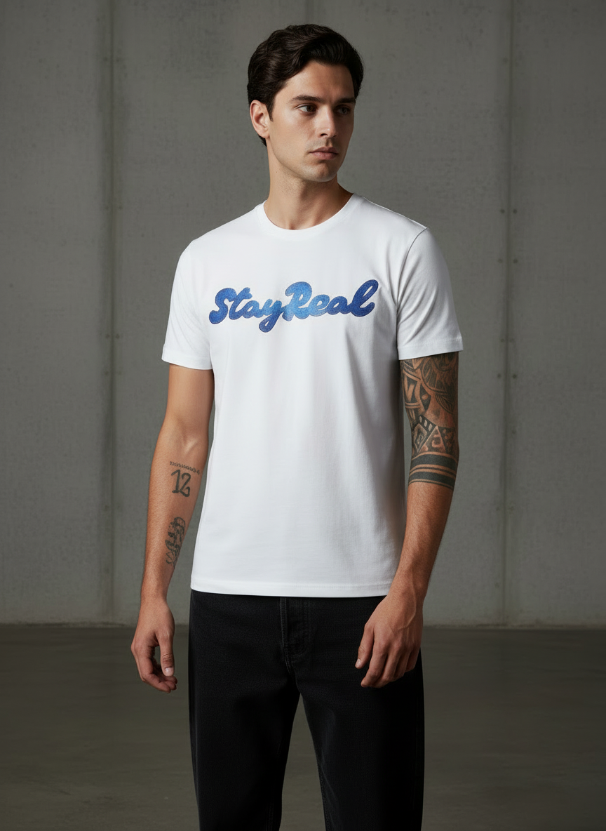 SR Denim Regular Fit White T-Shirt