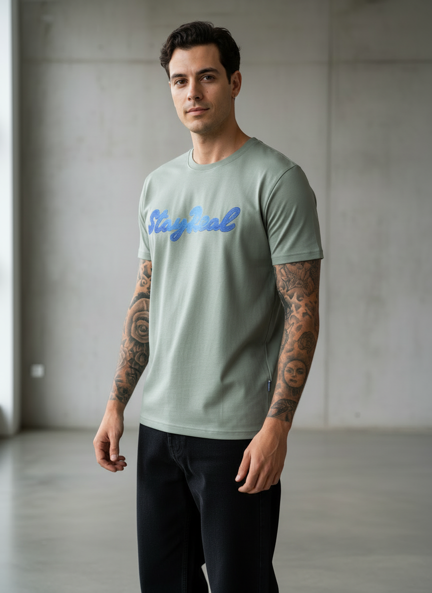 SR Denim Regular Fit Green T-Shirt