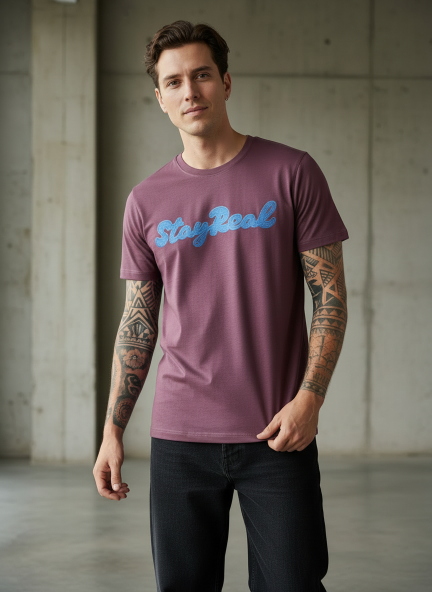 SR Denim Regular Fit Pink T-Shirt
