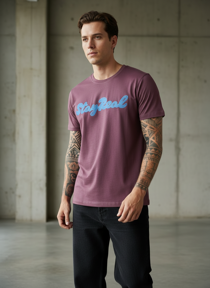 SR Denim Regular Fit Pink T-Shirt