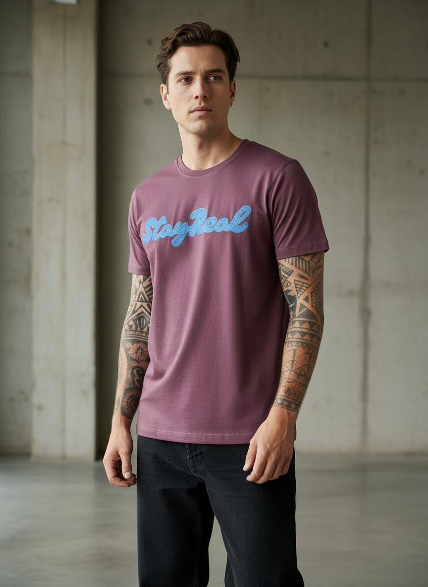 SR Denim Regular Fit Pink T-Shirt