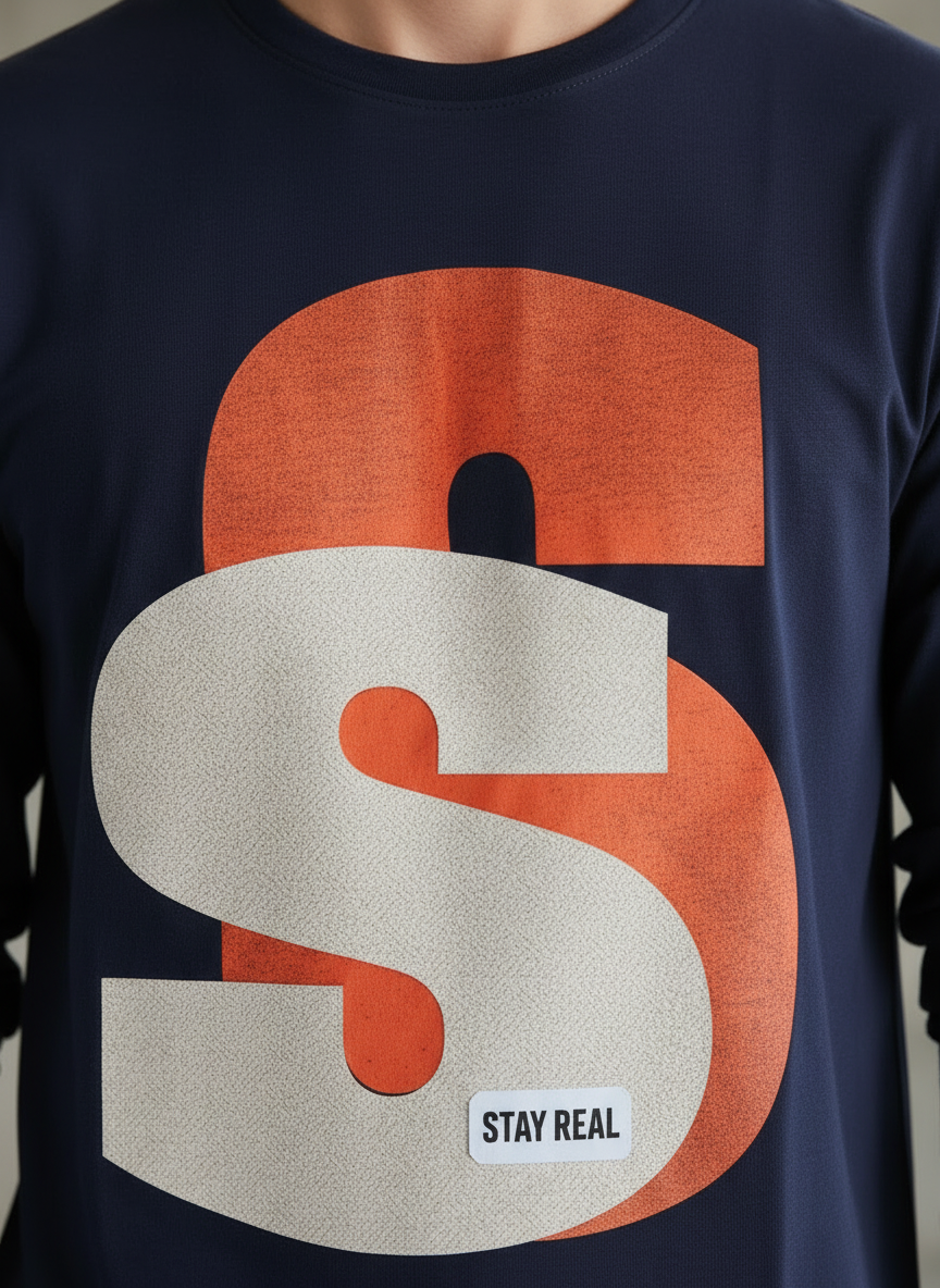 Double Trouble Navy Blue Regular Full Sleeves T-Shirt