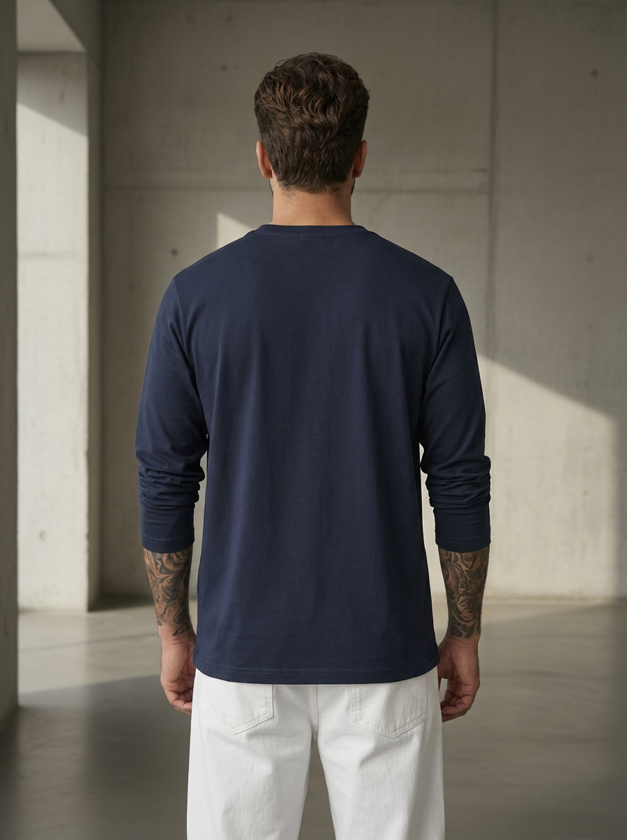 Cart Pocket Navy Blue Regular Full Sleeves T-Shirt