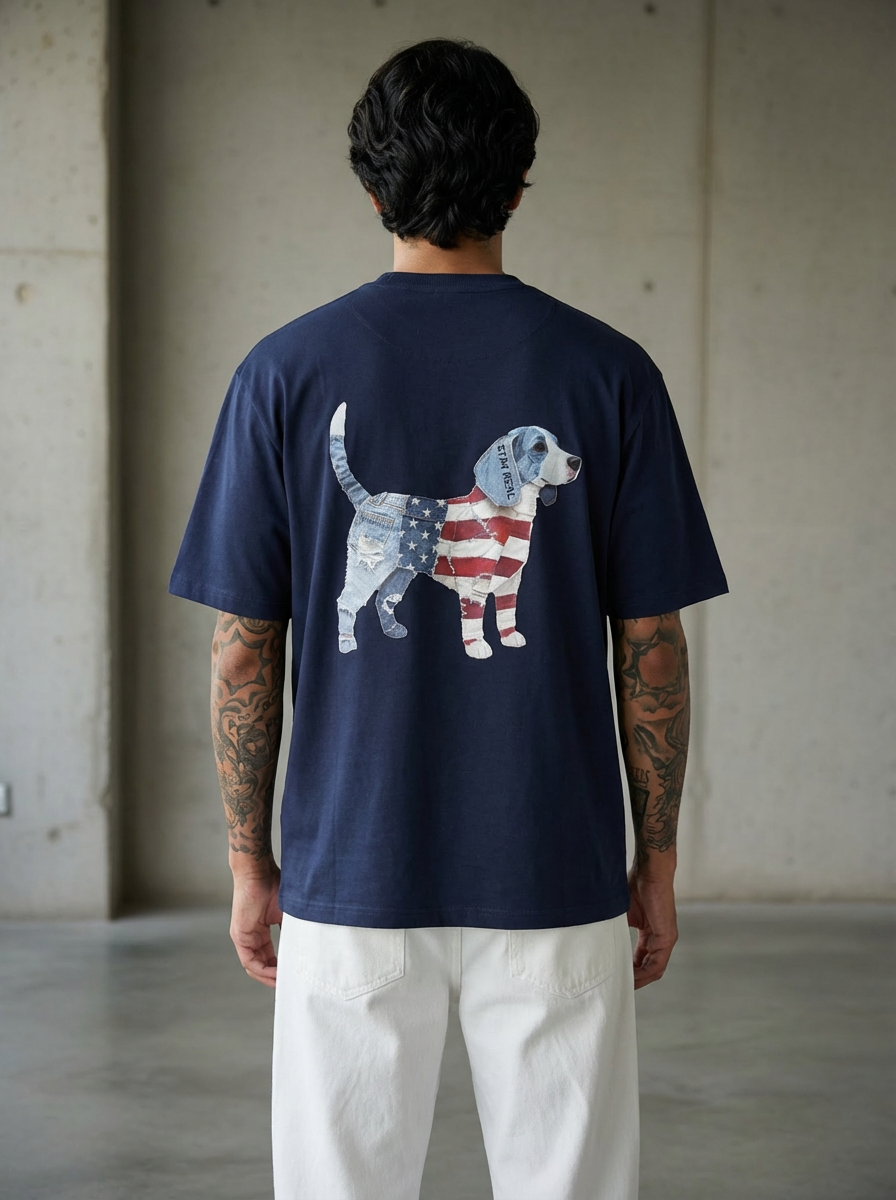 American Dog Oversized Navy Blue T-Shirt