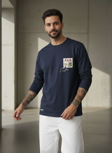 Cart Pocket Navy Blue Regular Full Sleeves T-Shirt