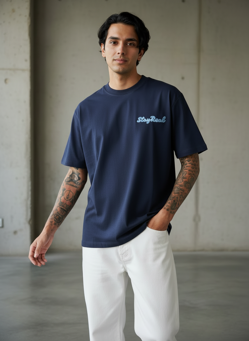 American Dog Oversized Navy Blue T-Shirt