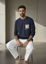 Cart Pocket Navy Blue Regular Full Sleeves T-Shirt